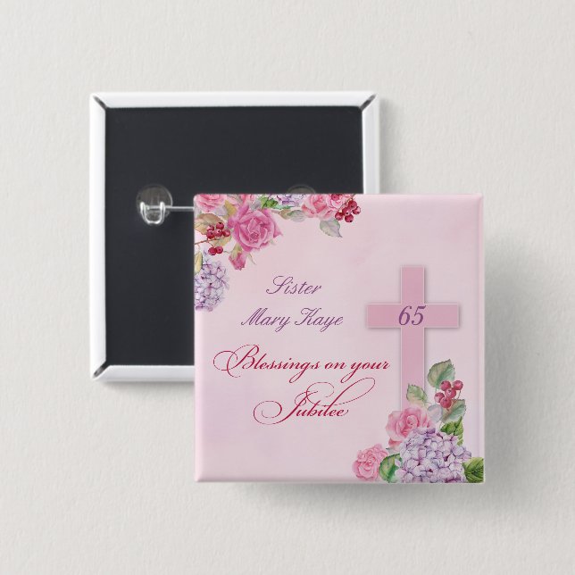 65th Anniversary of Religious Life Catholic Nun 2 Inch Square Button (Front & Back)