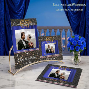 65th  Anniversary Party   Photo & Blue Sapphire Invitation