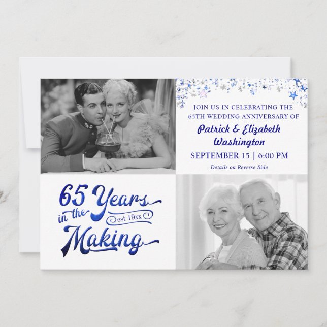 65th Anniversary Sapphire Silver Stars Invitation (Front)