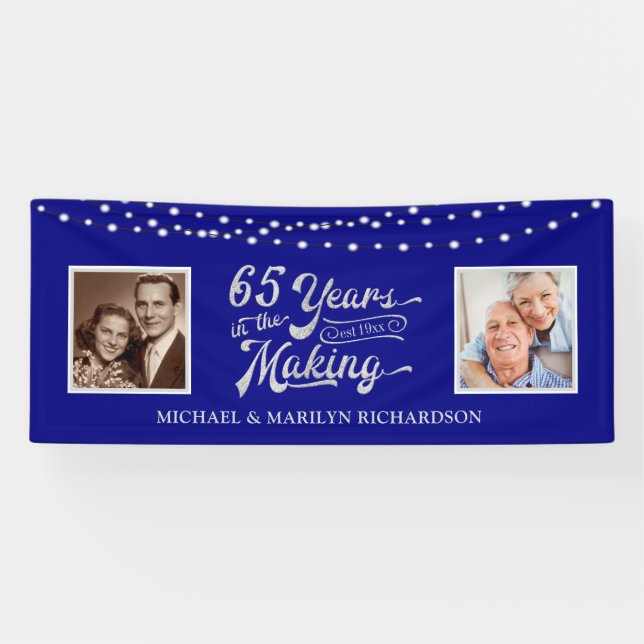 65th Anniversary Then & Now Photos | Blue & Silver Banner (Horizontal)