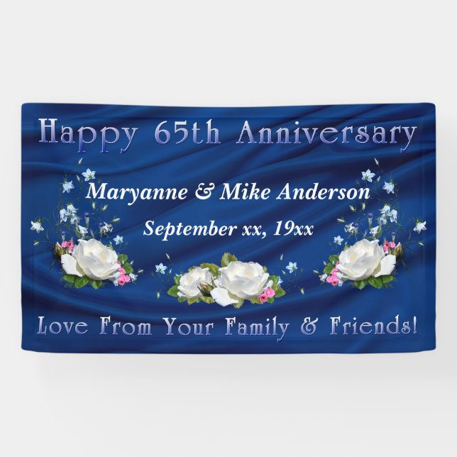 65th Anniversary White Roses and Bluebells Banner (Horizontal)