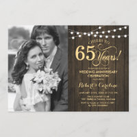 65th Anniversary with Photo - Rustic Wood Gold