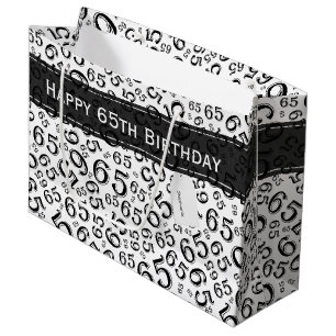65th Biirthday Random Number Pattern Black/White Large Gift Bag