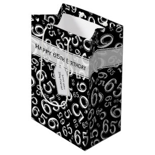 65th Biirthday Random Number Pattern Black/White Medium Gift Bag