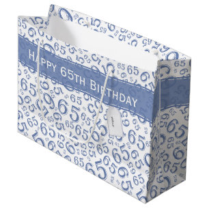 65th Biirthday Random Number Pattern Blue/White Large Gift Bag