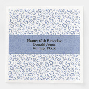 65th Birthday Age Number Pattern Blue/White Napkin