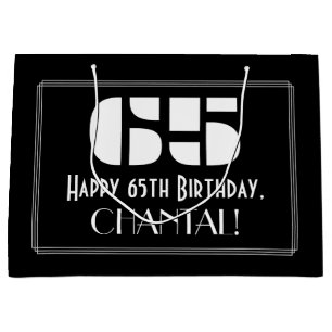 65th Birthday ~ Art Deco Inspired Look "65" + Name Large Gift Bag
