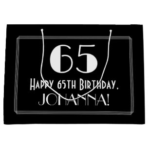 65th Birthday: Art Deco Inspired Style "65", Name Large Gift Bag