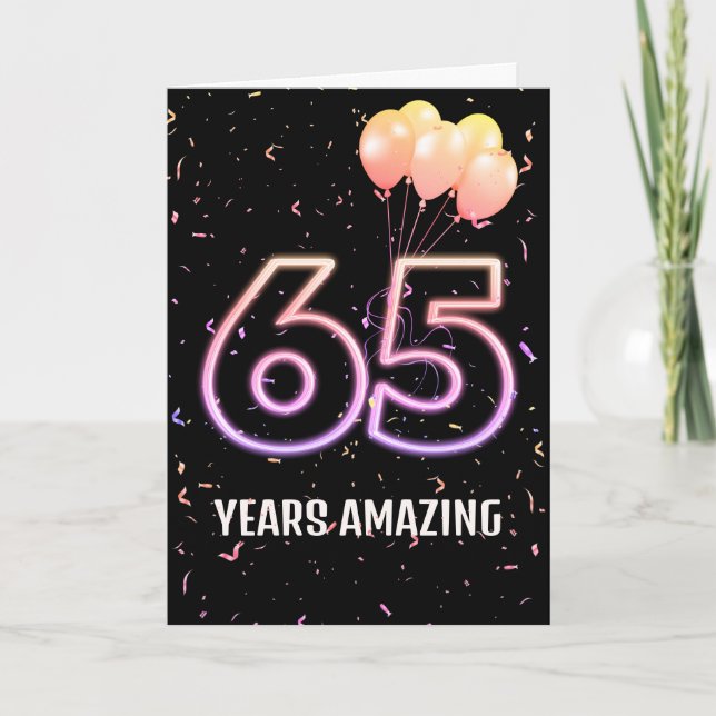 65th Birthday Balloons and Confetti Card (Front)