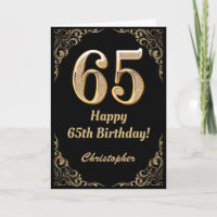 65th Birthday Black and Gold Glitter Frame