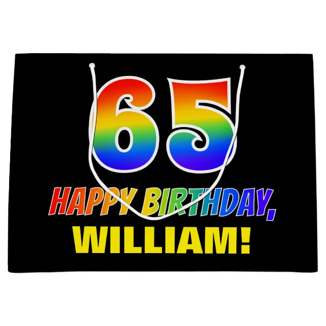 65th Birthday: Bold, Fun, Simple, Rainbow 65 Large Gift Bag (Front)