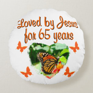 65TH BIRTHDAY BUTTERFLY ROUND PILLOW