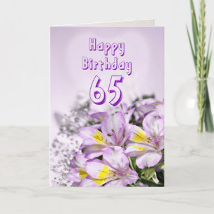 65th Birthday card with alstromeria lily flowers