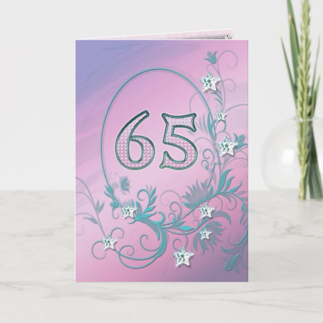 65th Birthday card with diamond stars (Front)