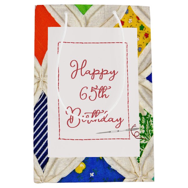 65th Birthday Cathedral Window Quilt Medium Gift Bag (Front)