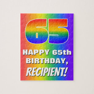 65th Birthday: Colourful, Fun Rainbow Pattern # 65 Jigsaw Puzzle