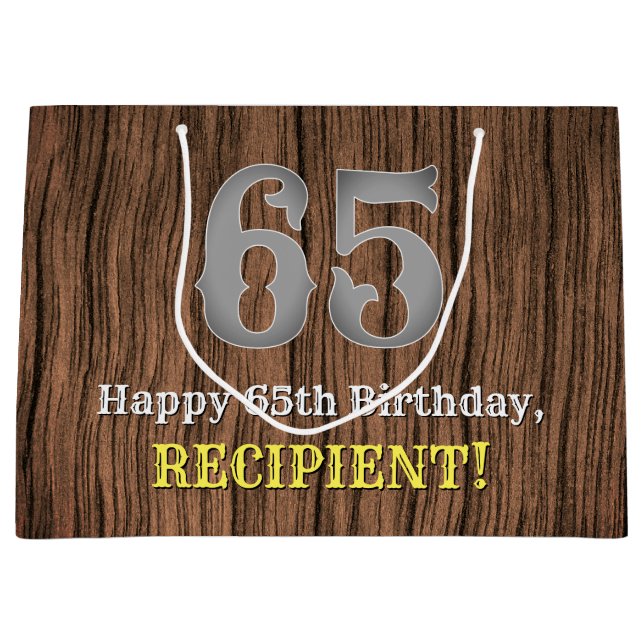 65th Birthday: Country Western Inspired Look, Name Large Gift Bag (Front)