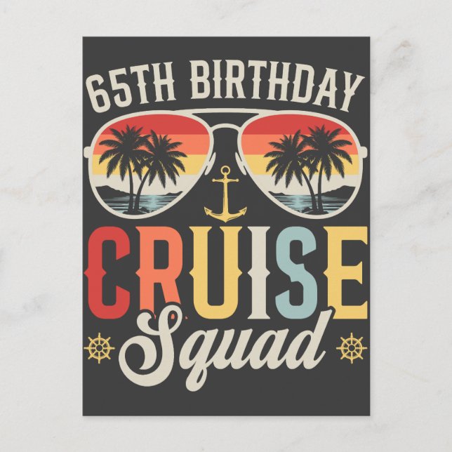 65TH Birthday Cruise Squad Family Matching Postcard (Front)