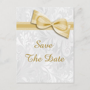 65th Birthday Damask and Faux Bow Save The Date Announcement Postcard