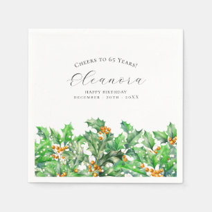 65th Birthday December Birth Flower Holly Custom Napkin