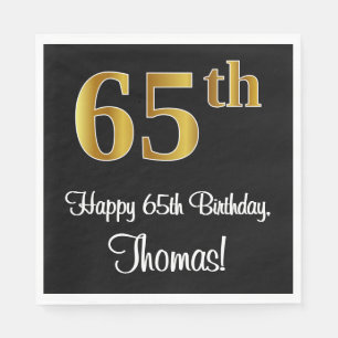 65th Birthday ~ Elegant Luxurious Faux Gold Look # Napkin