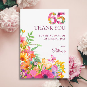 65th Birthday Floral Butterfly Appreciation Thank You Card