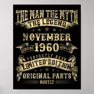 65th Birthday For Men Mythology Of November 1960  Poster