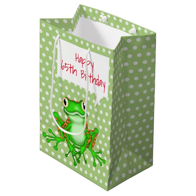 65th Birthday Frog on Polka Dots   Medium Gift Bag (Front Angled)