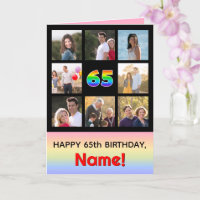 65th Birthday: Fun Rainbow #, Custom Photos + Name