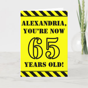 65th Birthday: Fun Stencil Style Text, Custom Name Card