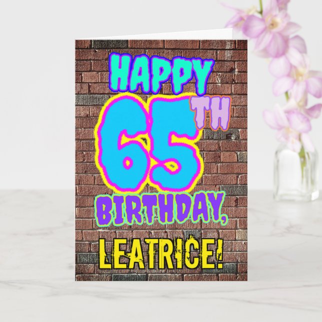 65th Birthday - Fun, Urban Graffiti Inspired Look Card (Orchid)