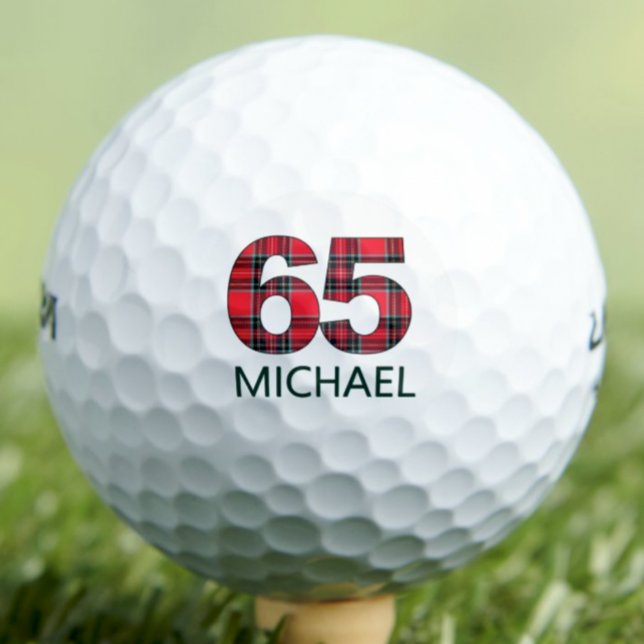 65th Birthday Gift - Classy 65 Years Red Plaid Golf Balls (Creator Uploaded)