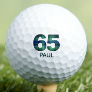 65th Birthday Gift for Friend Blue Plaid Custom Golf Balls