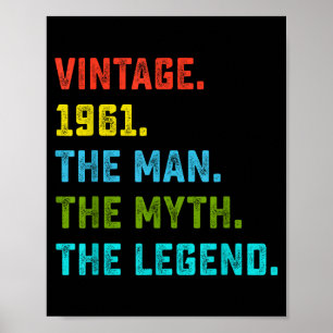 65th Birthday Gift Man Myth Legend Born In 1961 65 Poster