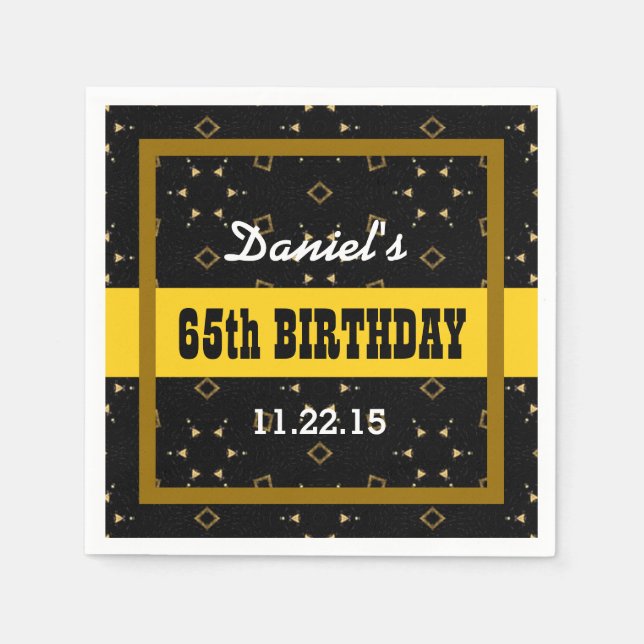 65th Birthday GOLD and BLACK Confetti Custom V01F6 Napkin (Front)