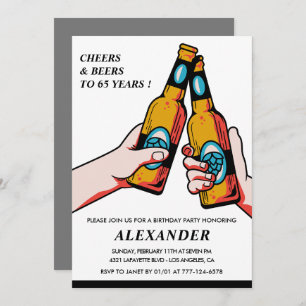 65th birthday invitations Cheers and Beers Men