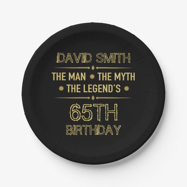 65th Birthday Man Myth Legend Paper Plate (Front)