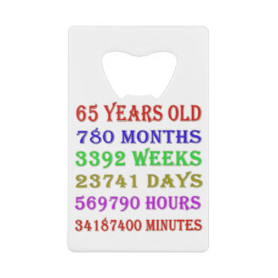 65th Birthday Milestones Credit Card Bottle Opener