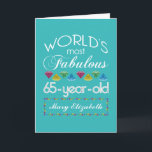 65th Birthday Most Fabulous Colourful Gems Card<br><div class="desc">Celebrate the milestone birthday of your favourite senior citizen with this fun gift reminding them of how fabulous they are. White and grey lettering on deep turquoise background. Colourful diamond-cut gems in rainbow tones serve as accent. Customize with names, initials or other text. This series is in increments of 5...</div>