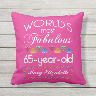 65th Birthday Most Fabulous Colourful Gems Pink Throw Pillow