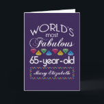65th Birthday Most Fabulous Colourful Gems Purple Card<br><div class="desc">Celebrate the milestone birthday of your favourite senior citizen with this fun gift reminding them of how fabulous they are. White and grey lettering on deep purple background. Colourful diamonds in rainbow tones serve as accent. Customize with names, initials or other text. This series is in increments of 5 years...</div>