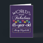 65th Birthday Most Fabulous Colourful Gems Purple Card<br><div class="desc">Celebrate the milestone birthday of your favourite senior citizen with this fun gift reminding them of how fabulous they are. White and grey lettering on deep purple background. Colourful diamonds in rainbow tones serve as accent. Customize with names, initials or other text. This series is in increments of 5 years...</div>