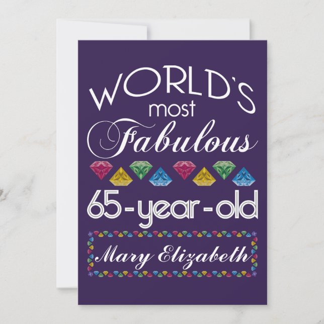 65th Birthday Most Fabulous Colourful Gems Purple Invitation (Front)