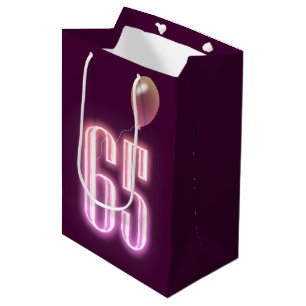 65th Birthday Neon Sign and Balloon Medium Gift Bag