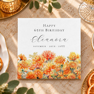 65th Birthday November Birth Flower Chrysanthemum Napkin