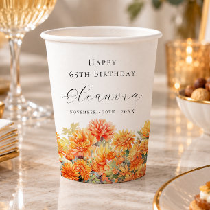65th Birthday November Birth Flower Chrysanthemum Paper Cups