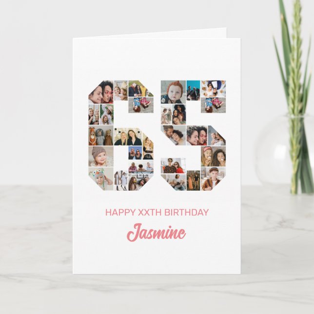 65th Birthday Number 65 Photo Collage Personalized Card (Front)