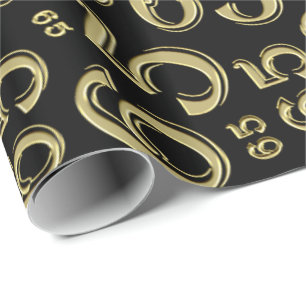 65th Birthday Number Pattern 65 Black and Gold Wrapping Paper