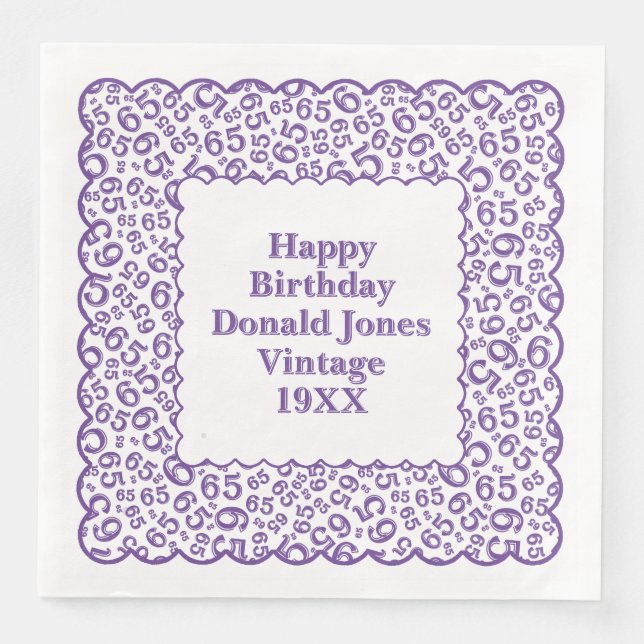 65th Birthday Number Pattern Scallops Coral/White Napkin (Front)