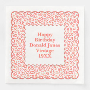 65th Birthday Number Pattern Scallops Coral/White Napkin
